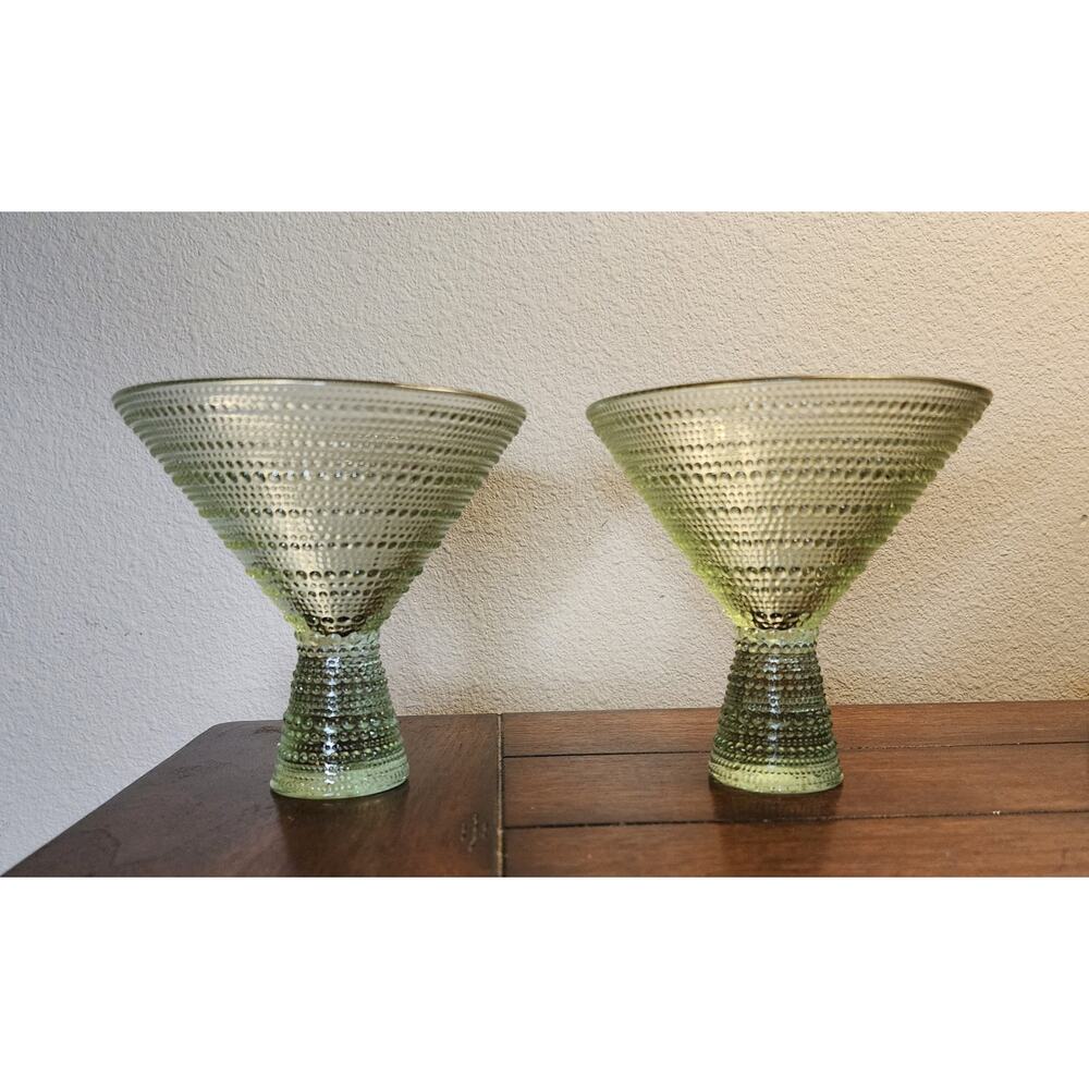 Set Of 2 Fortessa Jupiter Beaded Hobnail Glass 11.5 oz Martini Glass Sage Green